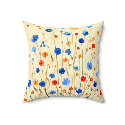Wildflower Throw Pillow | Blue and Orange Cottage Decor