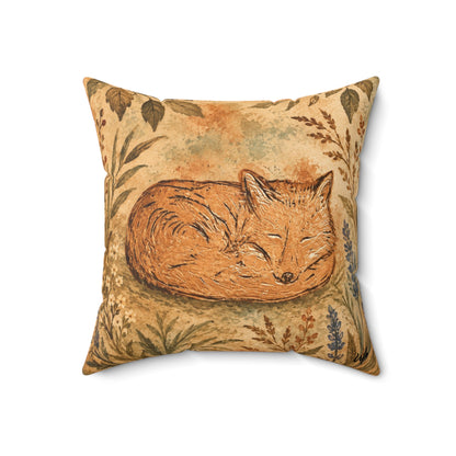 Sleeping Fox Throw Pillow | Botanical Woodland Decor