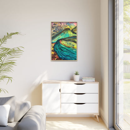 Still Waters River & Mountain Abstract Painting, Turquoise Teal Decor - Framed Canvas Wall Art | Various Sizes | NOT Ai