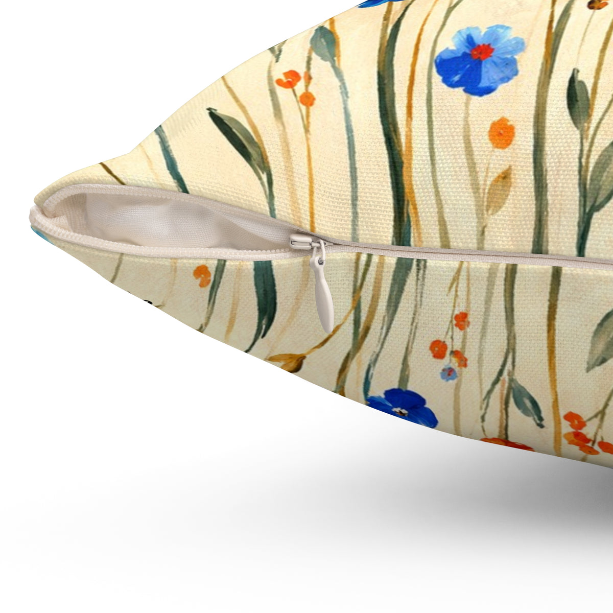 Wildflower Throw Pillow | Blue and Orange Cottage Decor