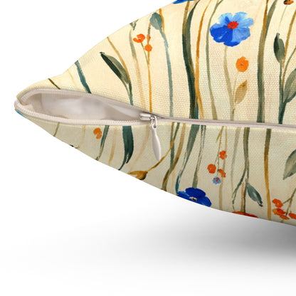 Wildflower Throw Pillow | Blue and Orange Cottage Decor