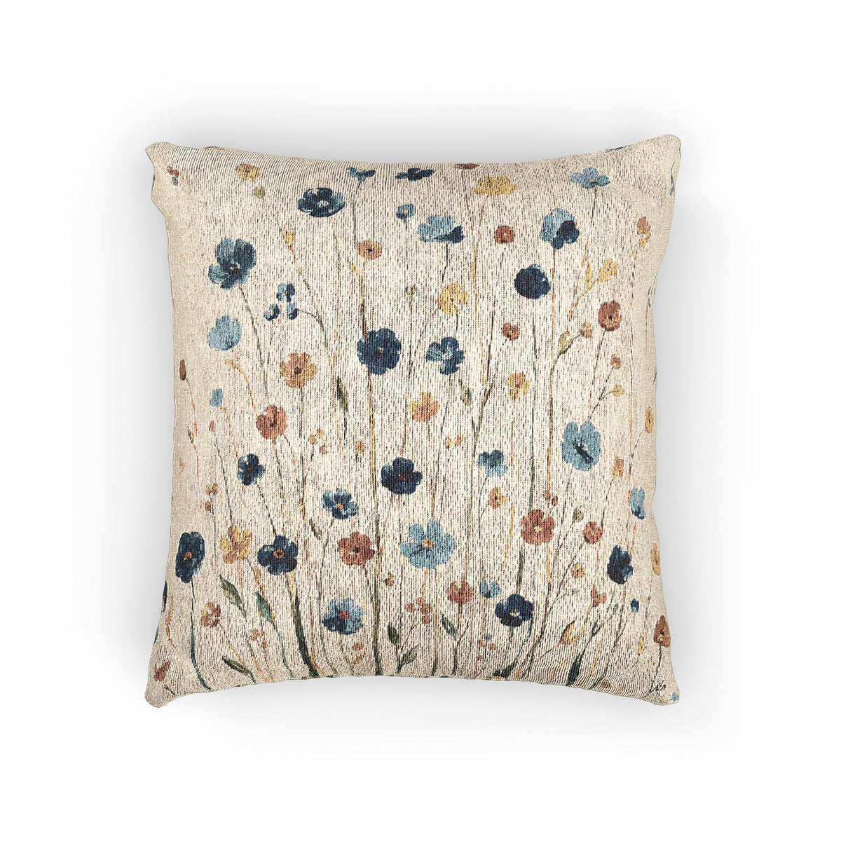 Wildflower Woven Throw Pillow | Blue and Orange Cottage Decor