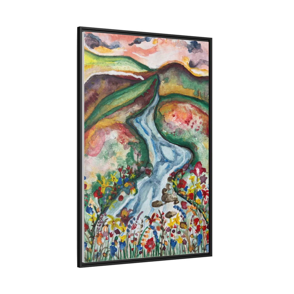 Consider the Lilies Mountain River & Wildflower Framed Canvas Wall Art