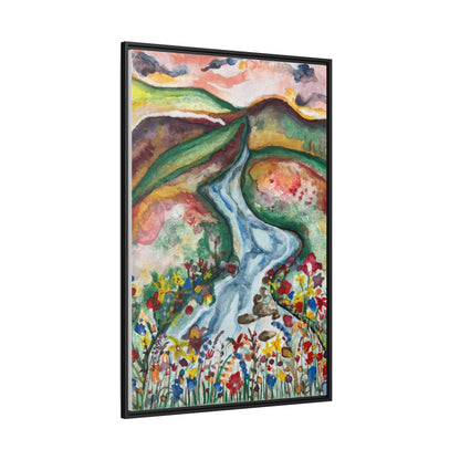 Consider the Lilies Mountain River & Wildflower Framed Canvas Wall Art