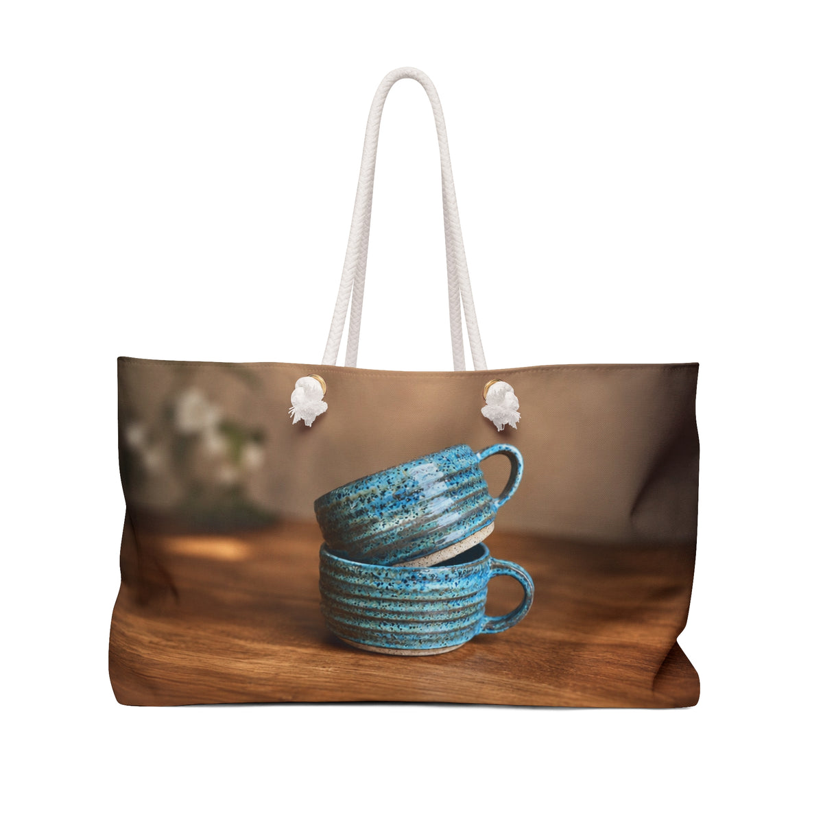 Pottery Lover Travel Bag | Blue Ceramic Mug Overnight Tote