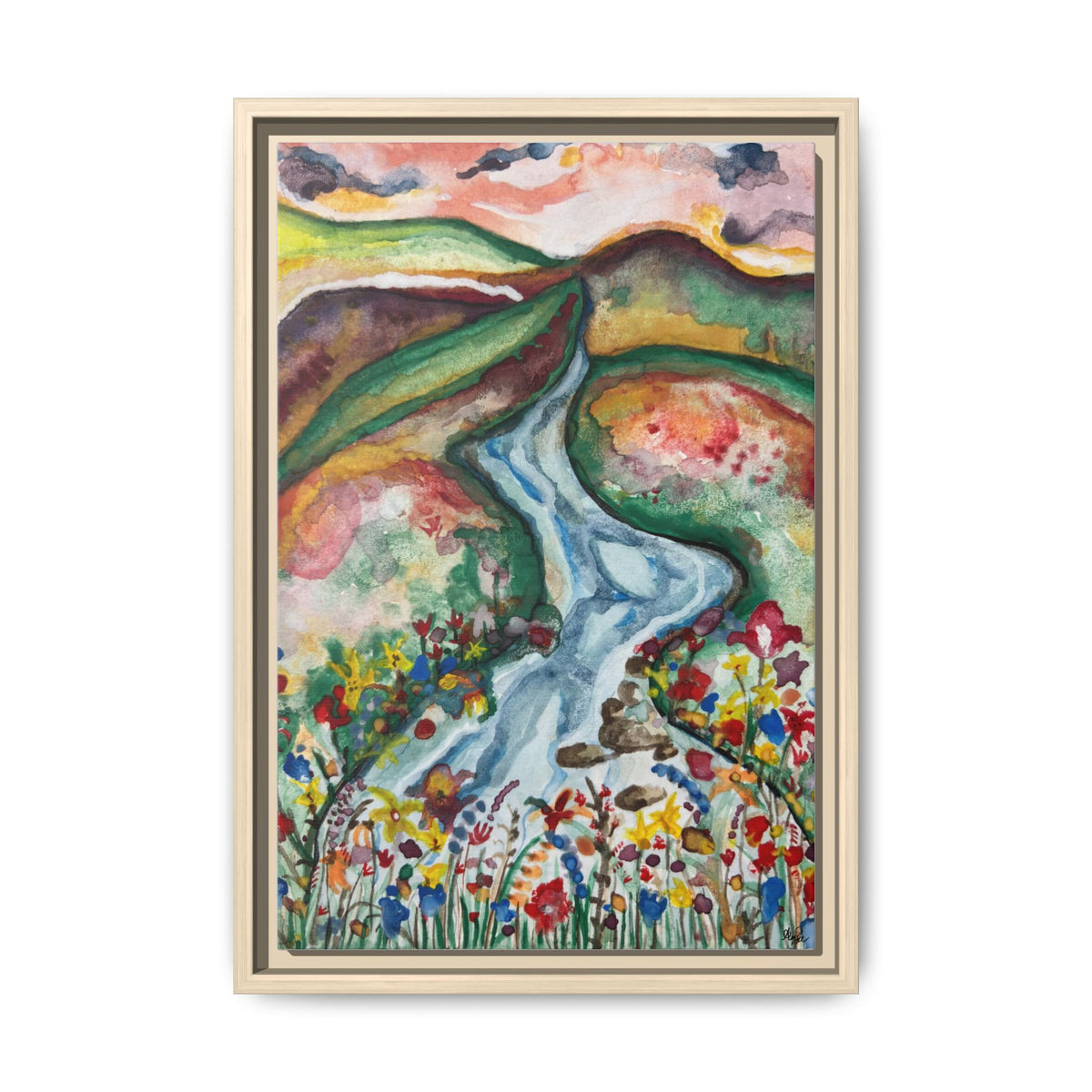 Consider the Lilies Mountain River & Wildflower Framed Canvas Wall Art