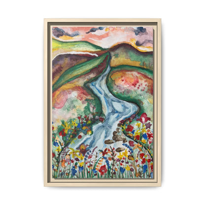 Consider the Lilies Mountain River & Wildflower Framed Canvas Wall Art