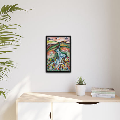 Consider the Lilies Mountain River & Wildflower Framed Canvas Wall Art