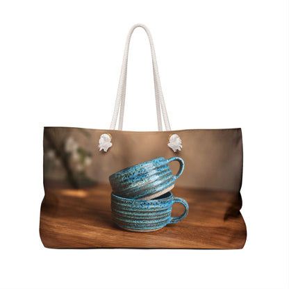 Pottery Lover Travel Bag | Blue Ceramic Mug Overnight Tote