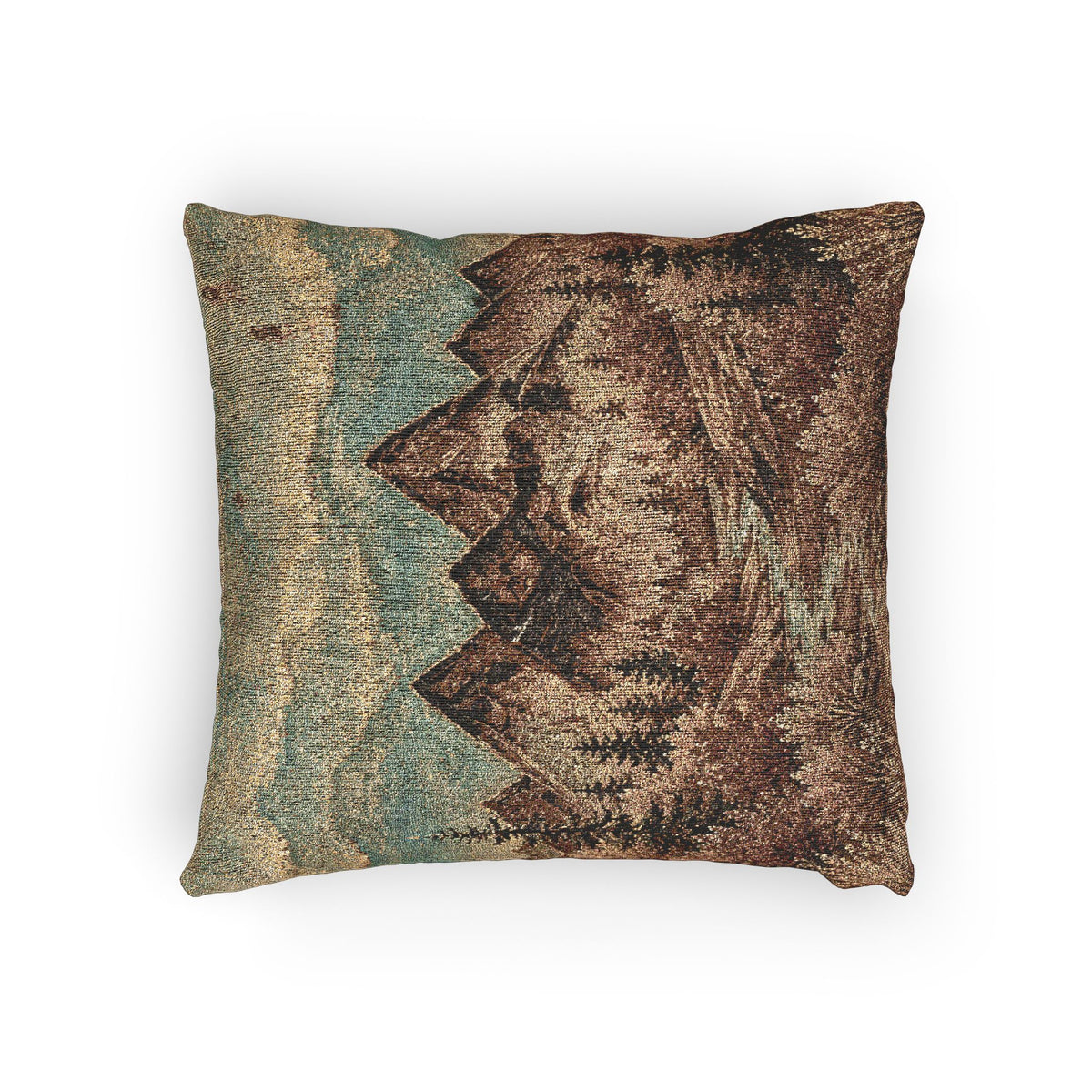 Mountain River Woven Throw Pillow | Rustic Cabin Decor
