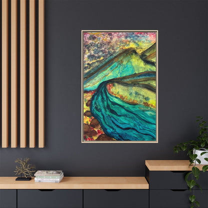 Still Waters River & Mountain Abstract Painting, Turquoise Teal Decor - Framed Canvas Wall Art | Various Sizes | NOT Ai