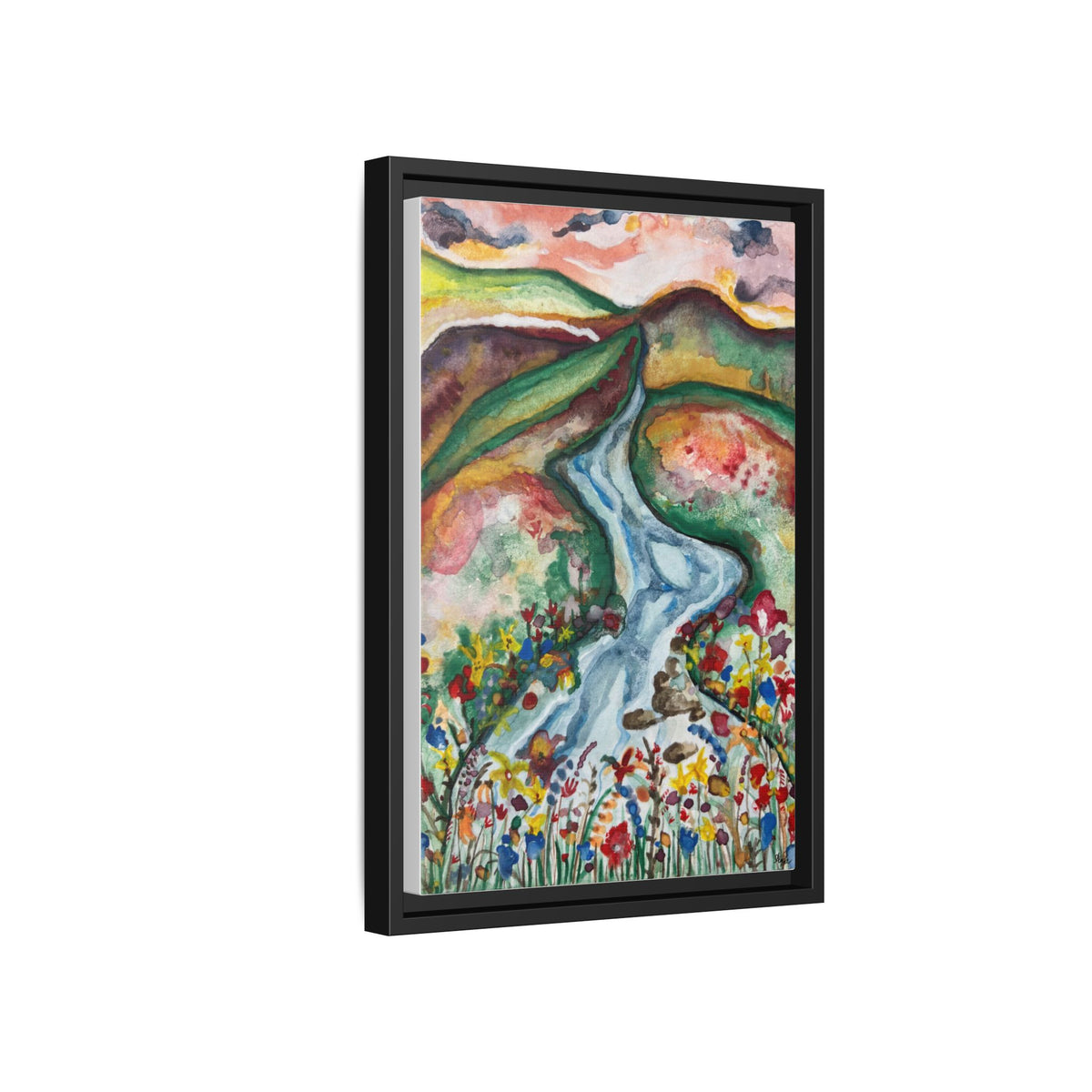 Consider the Lilies Mountain River & Wildflower Framed Canvas Wall Art