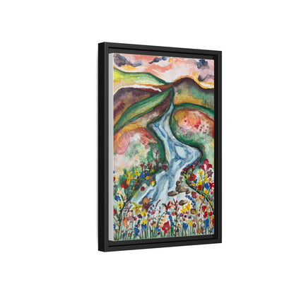 Consider the Lilies Mountain River & Wildflower Framed Canvas Wall Art