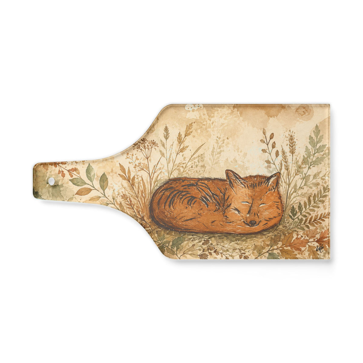 Sleeping Fox Glass Cutting Board | Woodland Kitchen Decor
