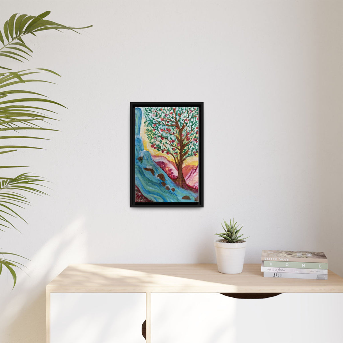 Framed Canvas Tree of Life River Landscape Wall Art – Colorful Nature Decor | NOT Ai