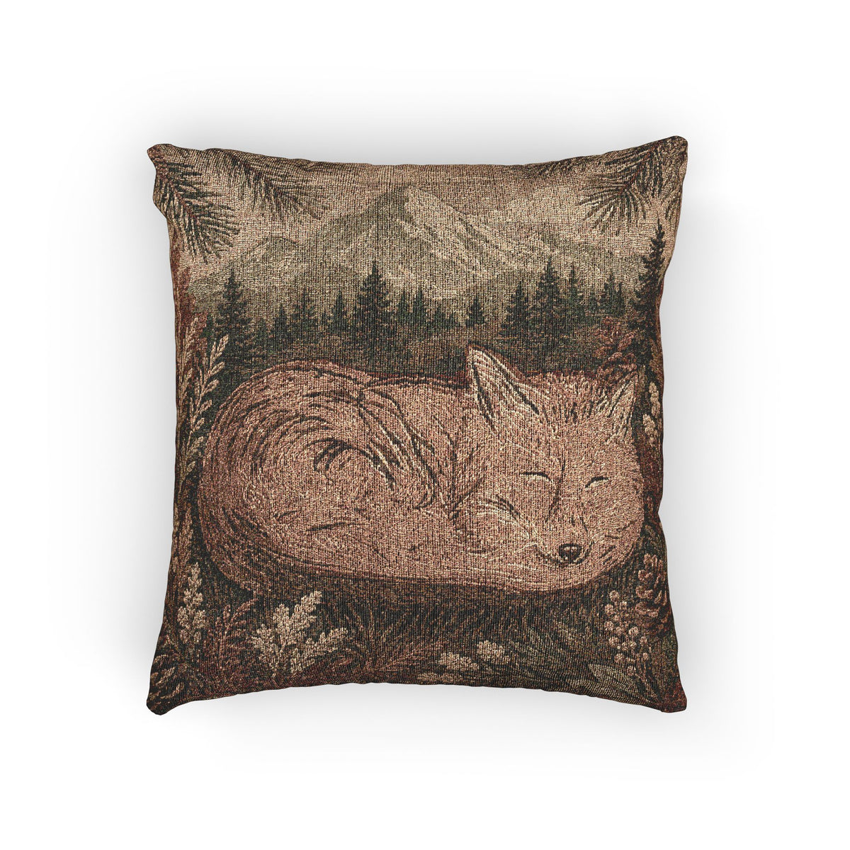 Sleeping Fox Woven Throw Pillow | Rustic Mountain Decor