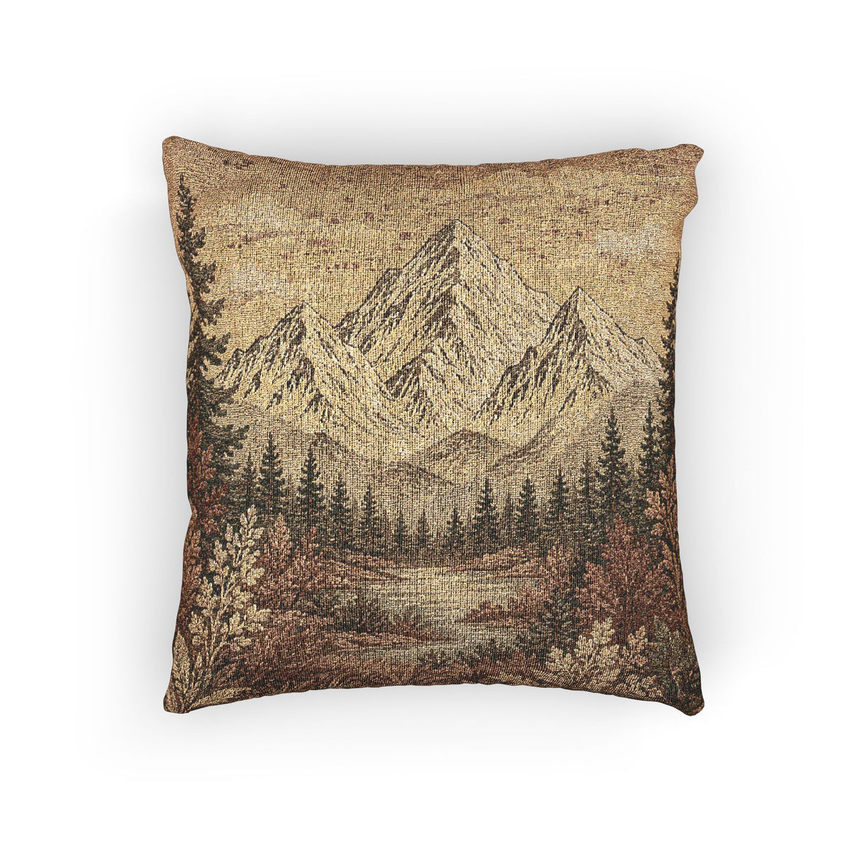Mountain Lake Woven Throw Pillow | Rustic Cabin Decor