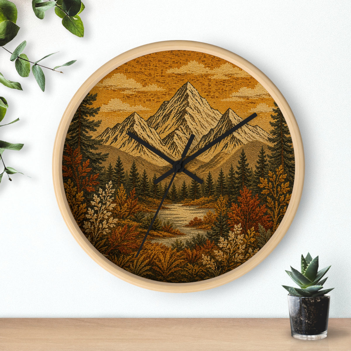 Mountain Lake Wall Clock, 10" | Rustic Cabin Decor