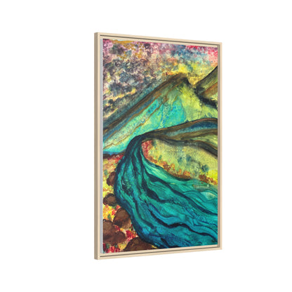 Still Waters River & Mountain Abstract Painting, Turquoise Teal Decor - Framed Canvas Wall Art | Various Sizes | NOT Ai