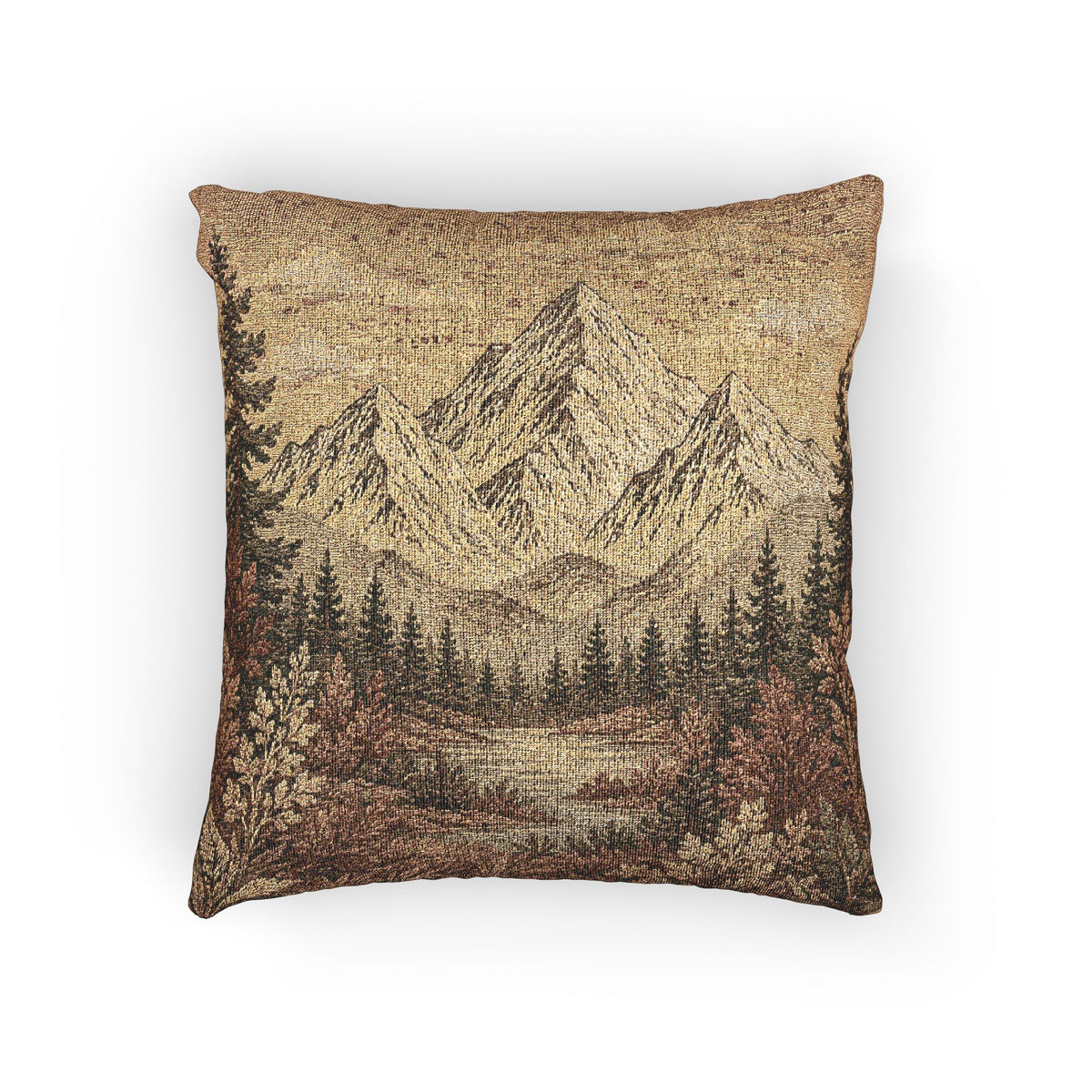 Mountain Lake Woven Throw Pillow | Rustic Cabin Decor