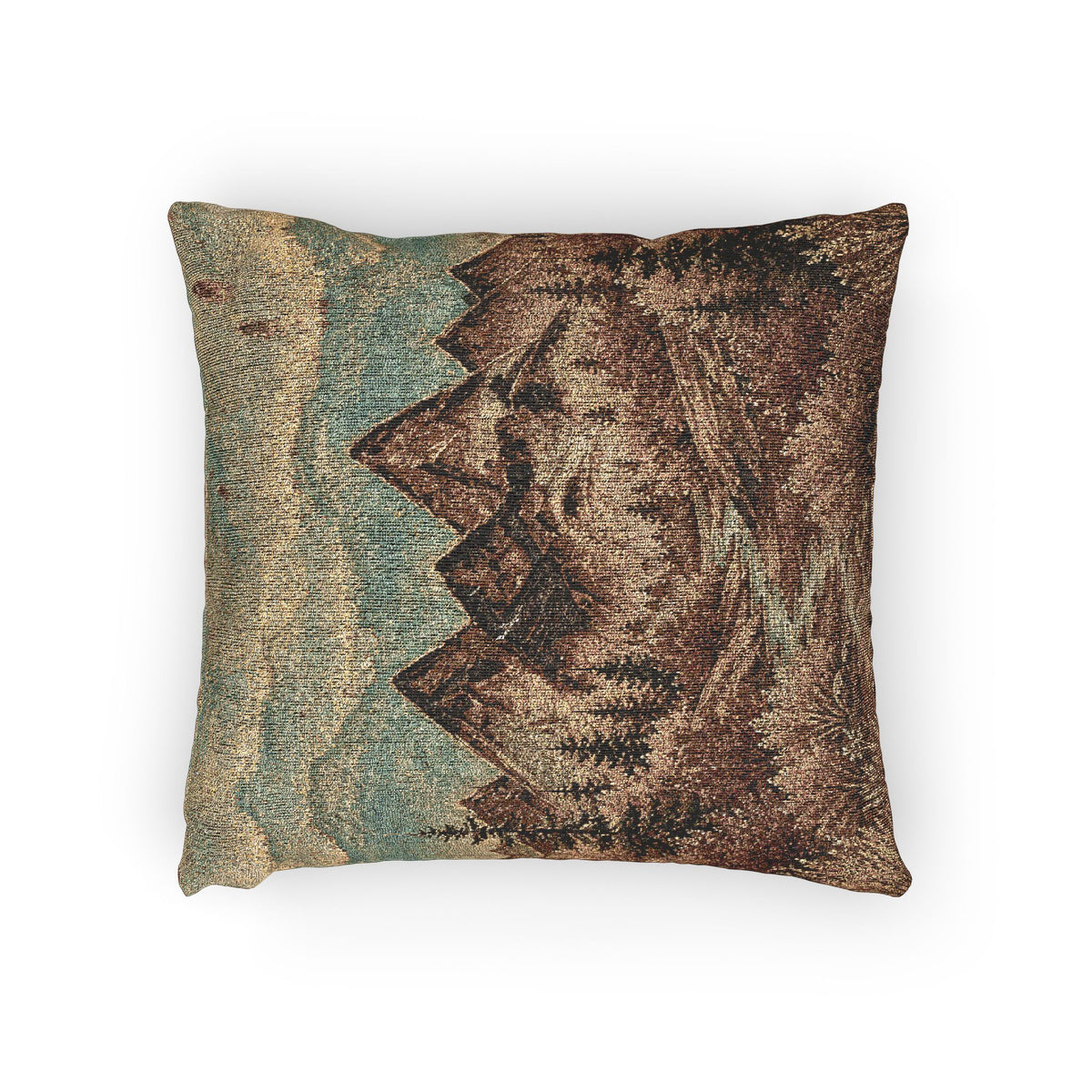 Mountain River Woven Throw Pillow | Rustic Cabin Decor