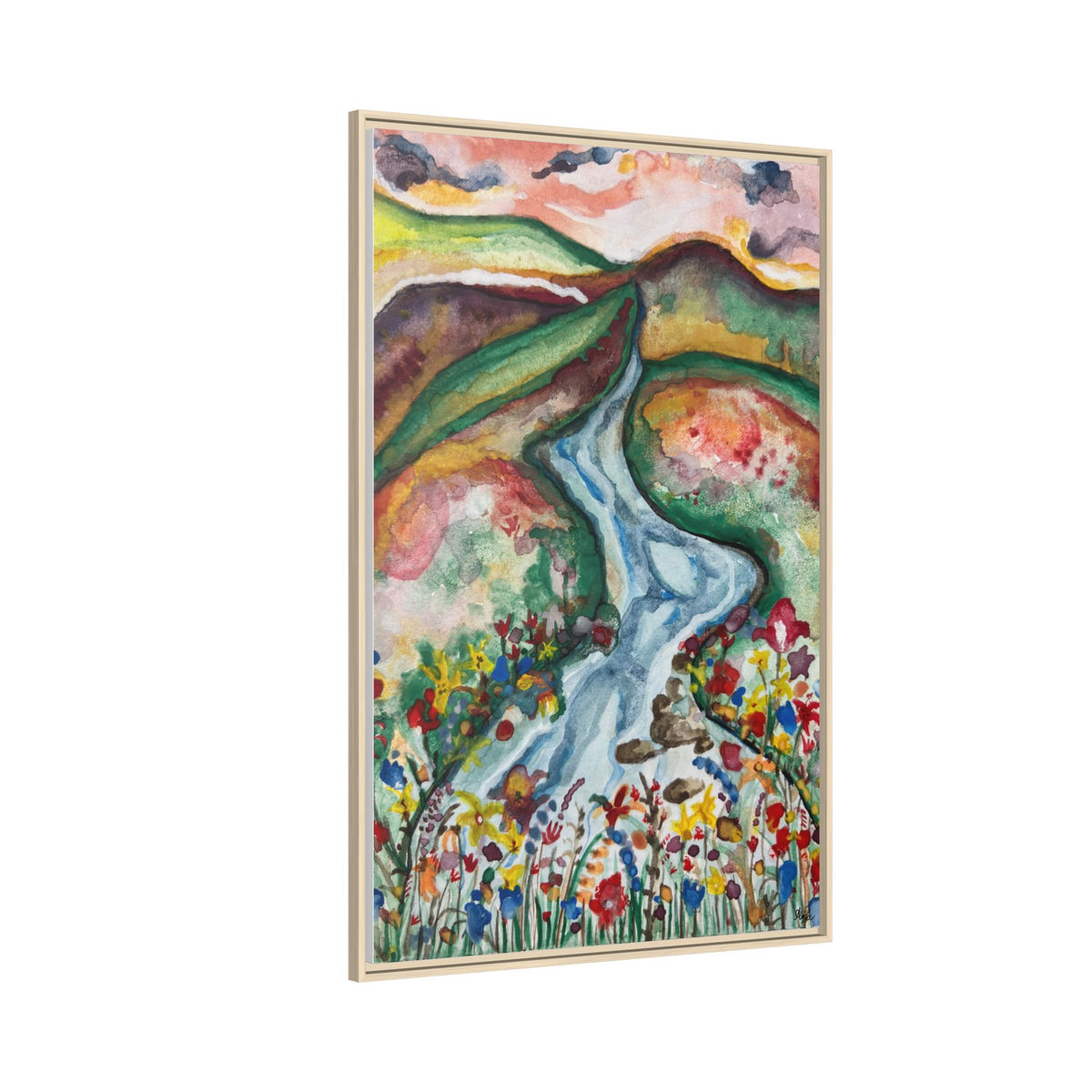 Consider the Lilies Mountain River & Wildflower Framed Canvas Wall Art