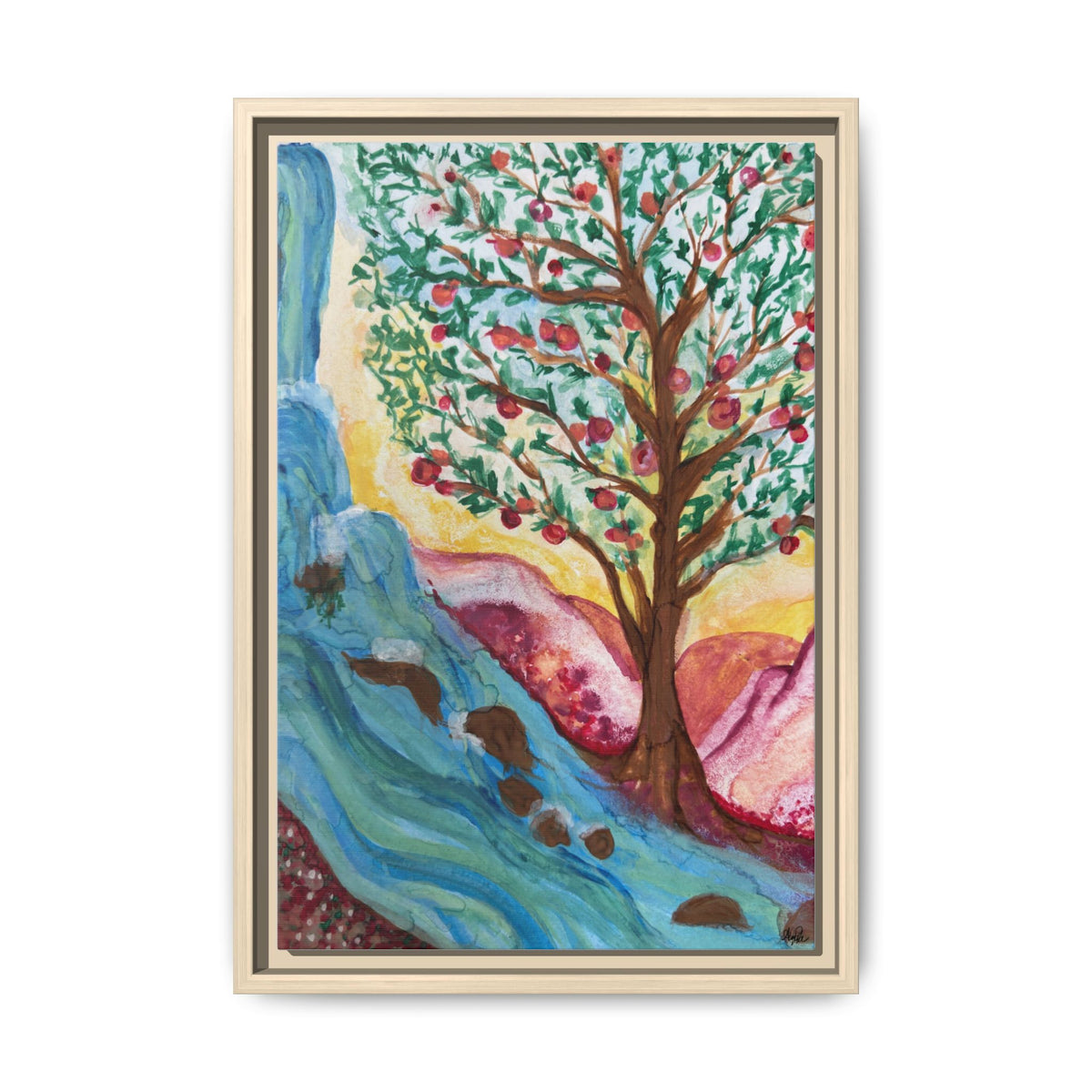 Framed Canvas Tree of Life River Landscape Wall Art – Colorful Nature Decor | NOT Ai