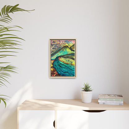 Still Waters River & Mountain Abstract Painting, Turquoise Teal Decor - Framed Canvas Wall Art | Various Sizes | NOT Ai