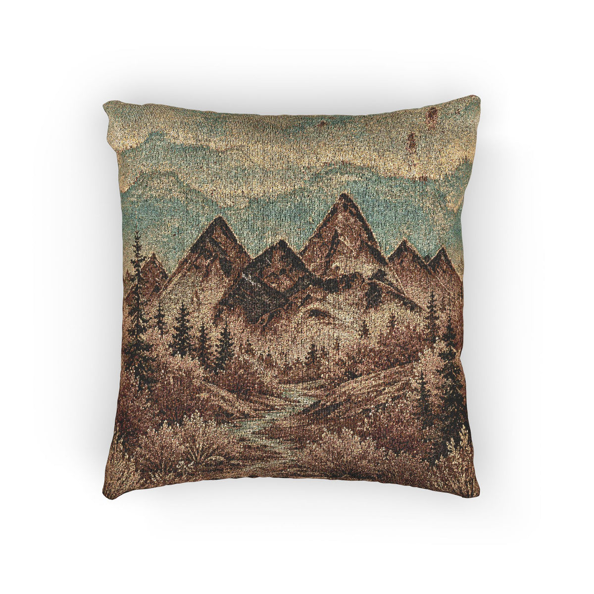 Mountain River Woven Throw Pillow | Rustic Cabin Decor