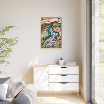 Consider the Lilies Mountain River & Wildflower Framed Canvas Wall Art