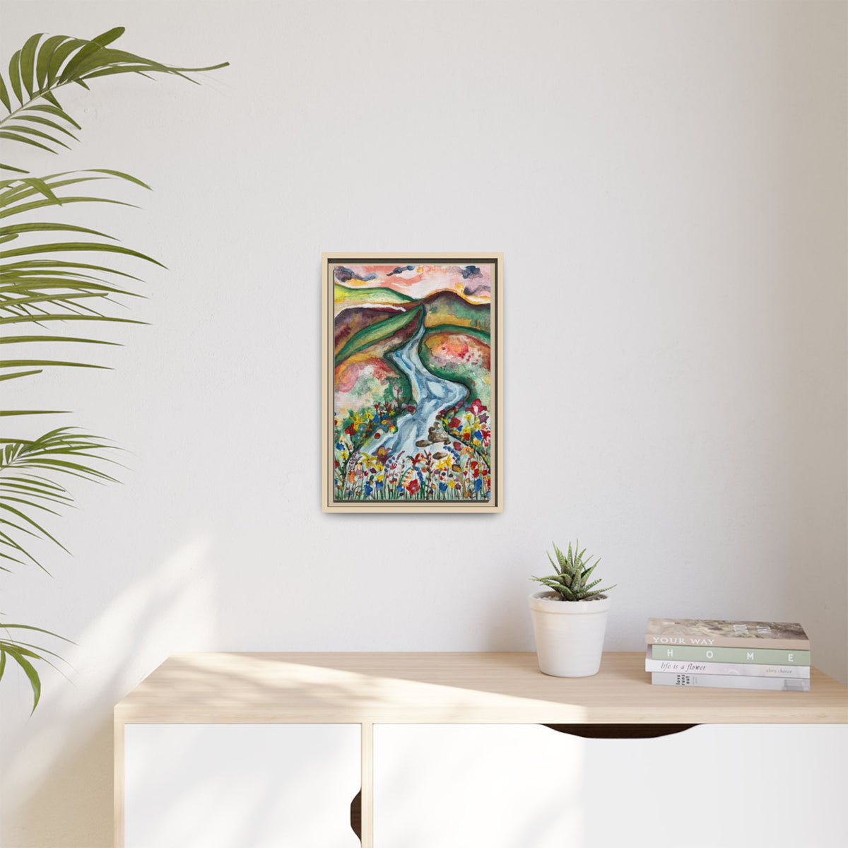 Consider the Lilies Mountain River & Wildflower Framed Canvas Wall Art