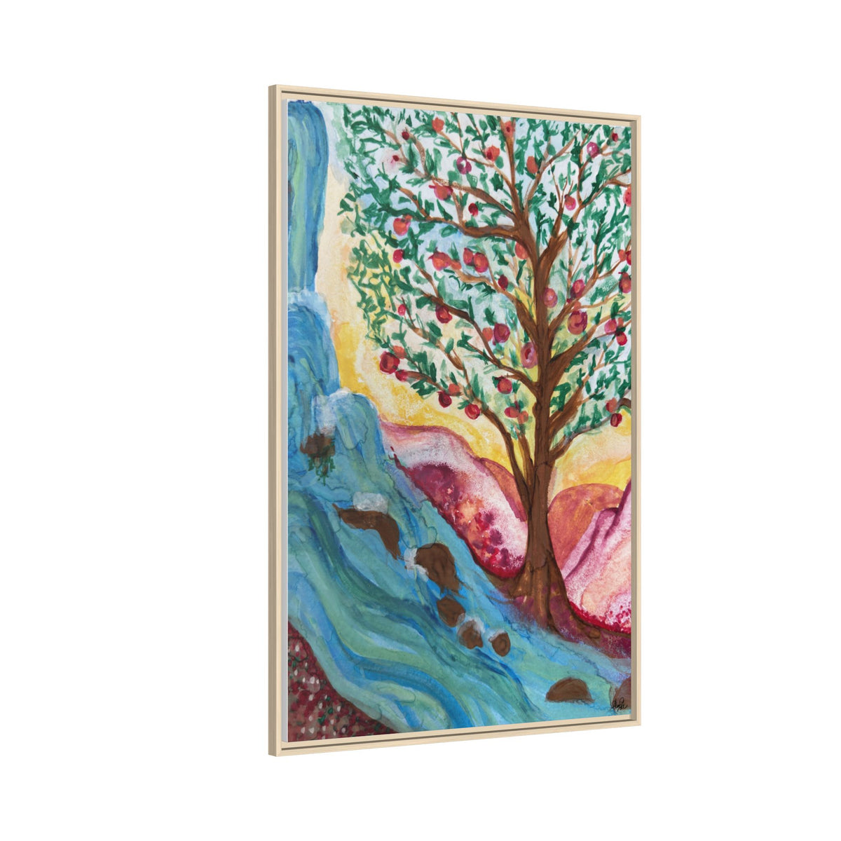 Framed Canvas Tree of Life River Landscape Wall Art – Colorful Nature Decor | NOT Ai